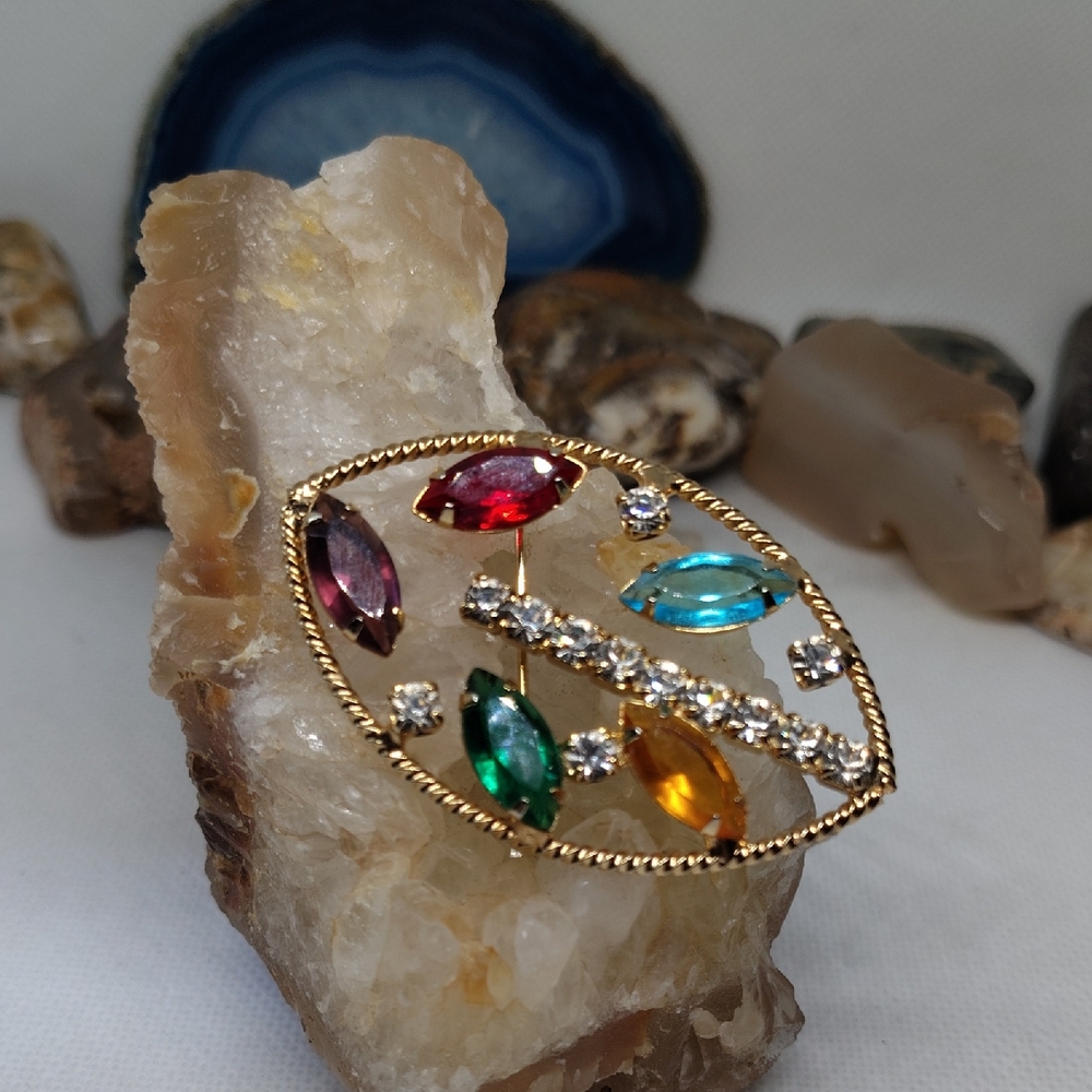Vintage Multicolor Open Back Gemstone Brooch